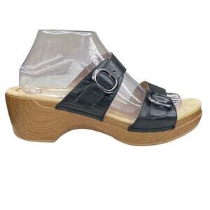 Dansko Women's Karena Black Leather Slip On Sandal Size 40 US 9.5/10